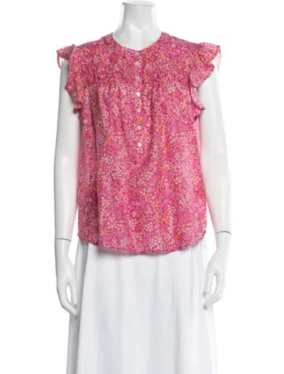 Pre-owned Xirena Floral Print V-neck Blouse In Pink/yellow