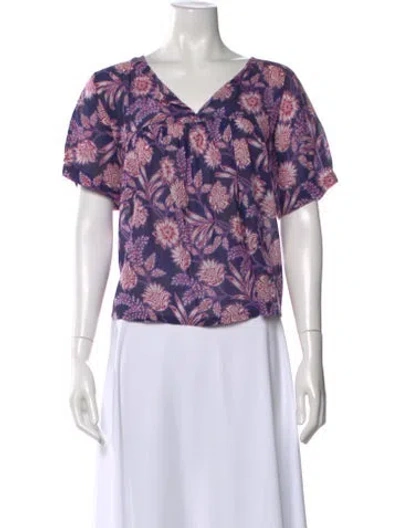 Pre-owned Xirena Floral Print V-neck Blouse In Purple
