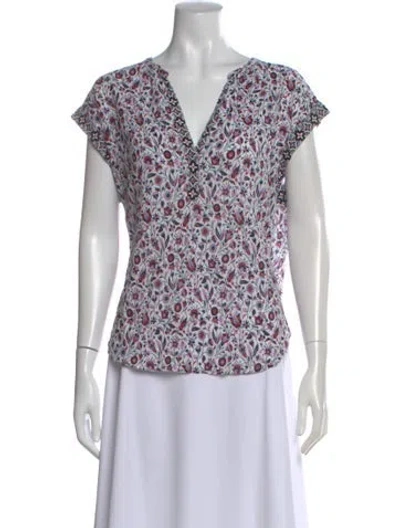 Pre-owned Xirena Floral Print V-neck Blouse In Purple