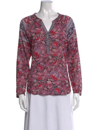 Pre-owned Xirena Floral Print V-neck Blouse In Purple