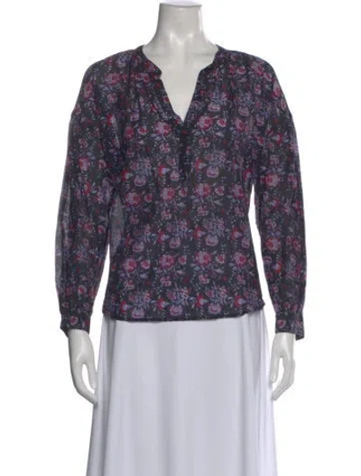 Pre-owned Xirena Floral Print V-neck Blouse In Purple
