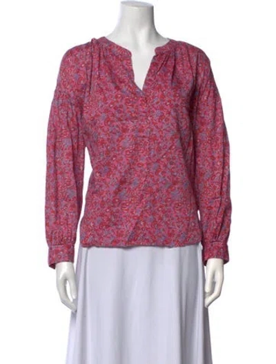 Pre-owned Xirena Floral Print V-neck Blouse In Purple