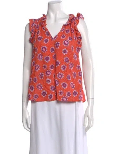 Pre-owned Xirena Floral Print V-neck Blouse In Red
