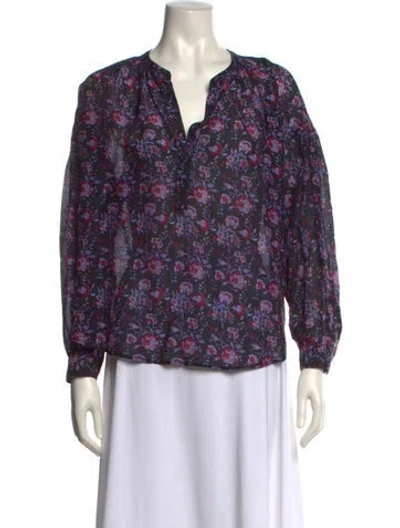 Pre-owned Xirena Floral Print V-neck Blouse W/ Tags In Black