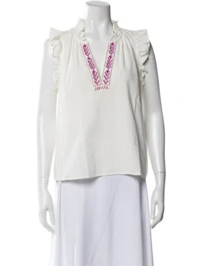 Pre-owned Xirena Floral Print V-neck Blouse In White