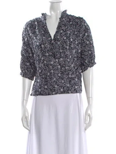 Pre-owned Xirena Floral Print V-neck Blouse In White