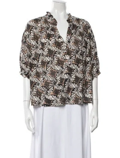 Pre-owned Xirena Floral Print V-neck Blouse In White