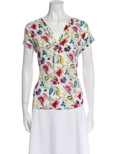 Pre-owned Xirena Floral Print V-neck T-shirt W/ Tags In Pink