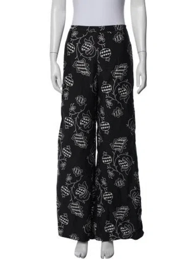 Pre-owned Xirena Floral Print Wide Leg Pants In Black