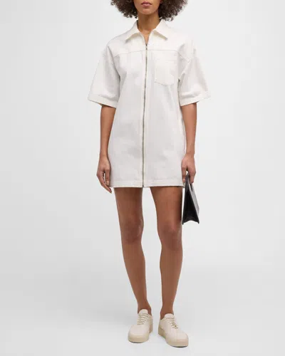 Xirena Jaysen Zip-front Cotton Denim Mini Dress In White