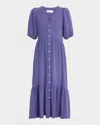 Xirena Lennox Blouson-sleeve Cotton Gauze Midi Dress In Skipper Blue