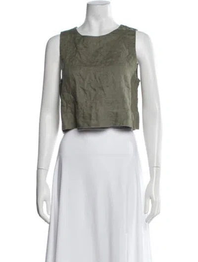 Pre-owned Xirena Linen Crew Neck Crop Top In Green