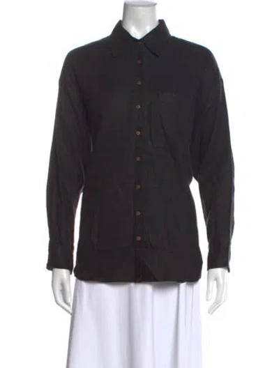 Pre-owned Xirena Linen Long Sleeve Button-up Top In Blue