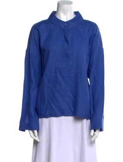 Pre-owned Xirena Linen Mock Neck Blouse In Blue