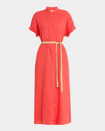 Xirena Linnet Belted Cotton Maxi Shirtdress In Clambake Red