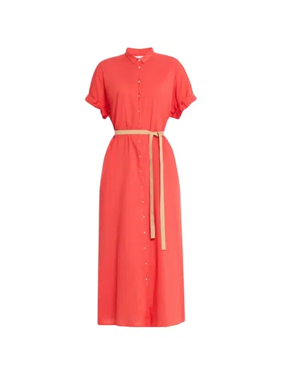Xirena Linnet Belted Cotton-poplin Midi Dress In Red