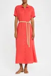 Xirena Linnet Belted Cotton Maxi Shirtdress In Red