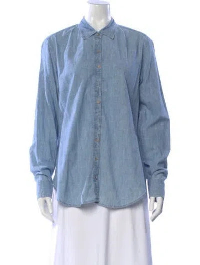 Pre-owned Xirena Long Sleeve Button-up Top In Blue