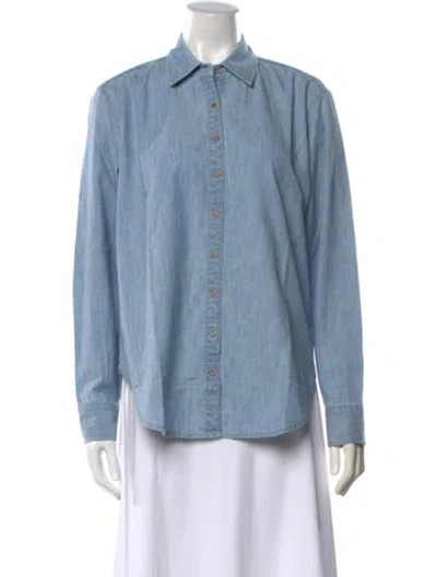 Pre-owned Xirena Long Sleeve Button-up Top In Blue