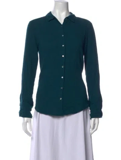 Pre-owned Xirena Long Sleeve Button-up Top In Blue/green