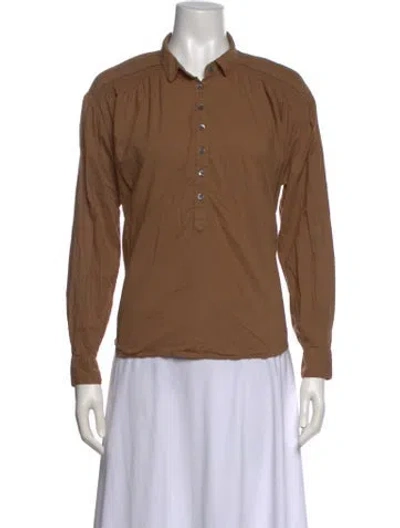 Pre-owned Xirena Long Sleeve Button-up Top In Brown