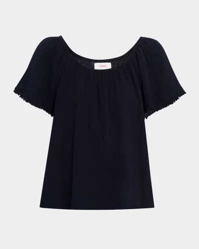 Xirena Macie Fringe-trim Cotton Gauze Top In Blue