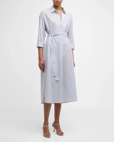 XIRENA MARLOWE STRIPED COTTON MIDI SHIRTDRESS