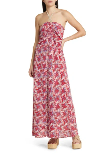 Xirena Maya Floral Halter Neck Cotton Maxi Dress In Ruby Petal