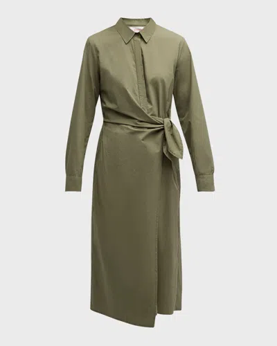 Xirena Mcallister Tie-waist Cotton Midi Shirtdress In Green