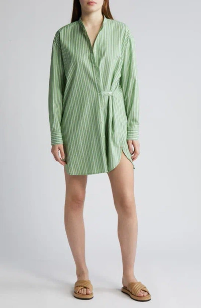 Xirena Mills Stripe Long Sleeve Cotton Shirtdress In Matcha Stripe