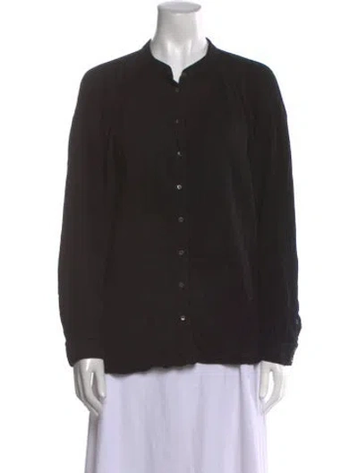 Pre-owned Xirena Mock Neck Long Sleeve Button-up Top In Black
