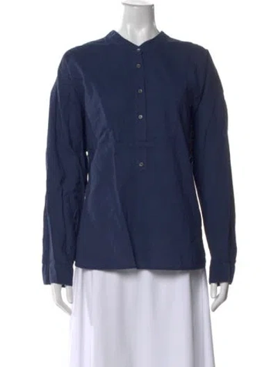Pre-owned Xirena Mock Neck Long Sleeve Button-up Top In Blue