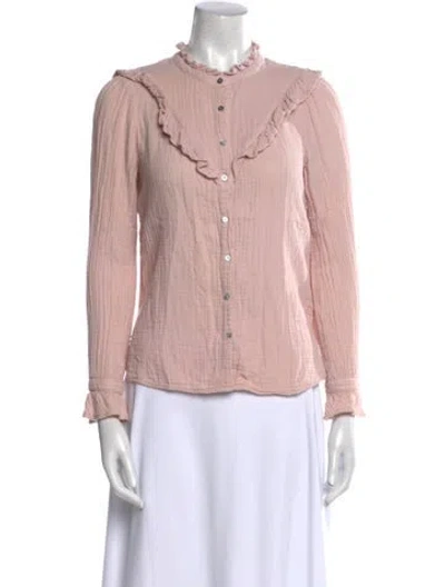 Pre-owned Xirena Mock Neck Long Sleeve Button-up Top In Pink