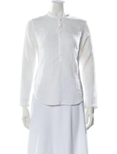 Pre-owned Xirena Mock Neck Long Sleeve Button-up Top In White