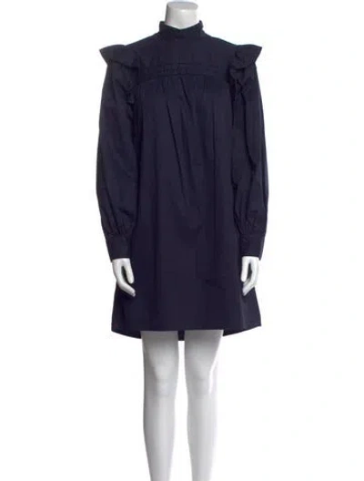 Pre-owned Xirena Mock Neck Mini Dress In Blue