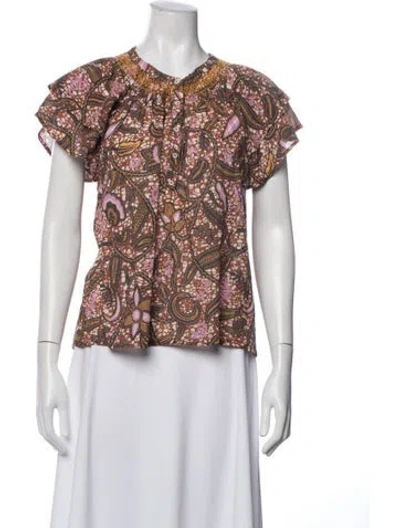 Pre-owned Xirena Paisley Print Crew Neck Blouse In White