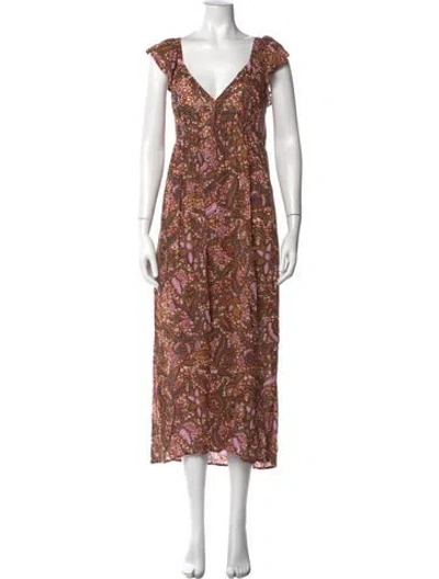 Pre-owned Xirena Paisley Print Long Dress In Brown