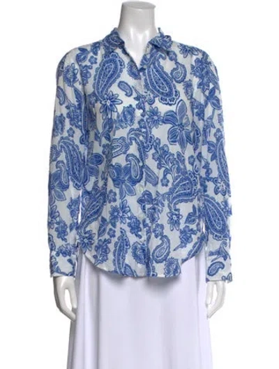 Pre-owned Xirena Paisley Print Long Sleeve Blouse In Blue