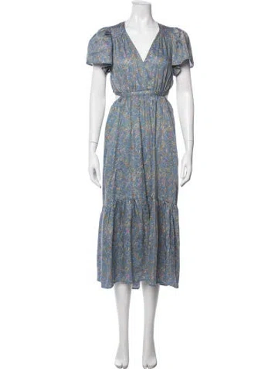 Pre-owned Xirena Paisley Print Midi Length Dress In Blue