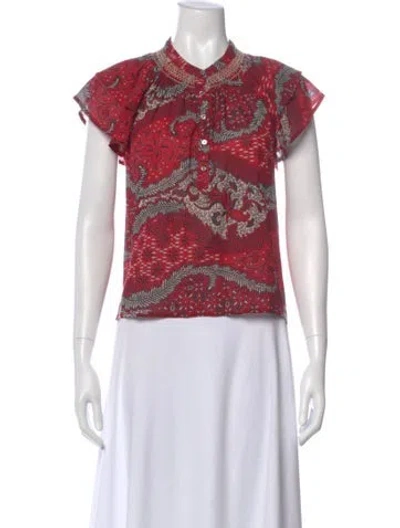 Pre-owned Xirena Paisley Print Short Sleeve Blouse In Red
