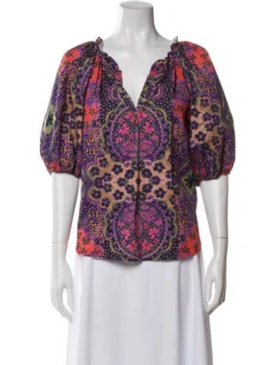 Pre-owned Xirena Paisley Print V-neck Blouse In Purple