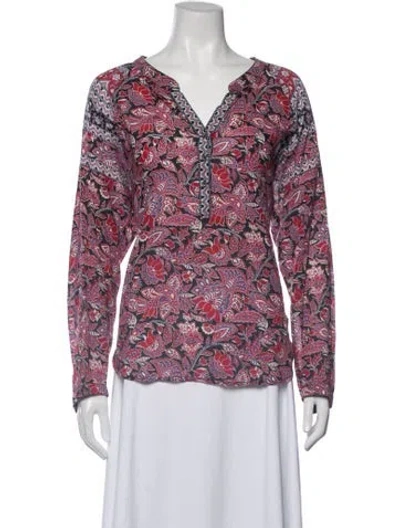 Pre-owned Xirena Paisley Print V-neck Blouse In Purple