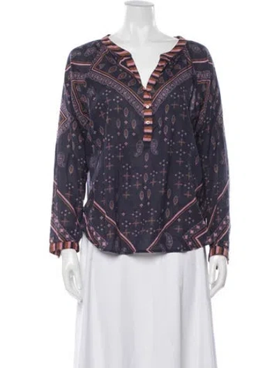 Pre-owned Xirena Paisley Print V-neck Blouse In Purple