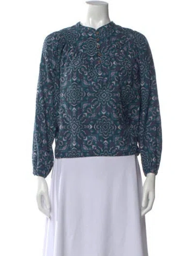 Pre-owned Xirena Patterned Long Sleeve Blouse In Blue