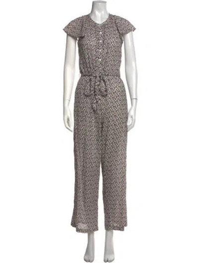 Pre-owned Xirena Patterned V-neck Jumpsuit In Neutrals