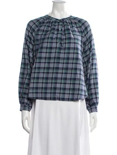 Pre-owned Xirena Plaid Print Crew Neck Blouse W/ Tags In Blue