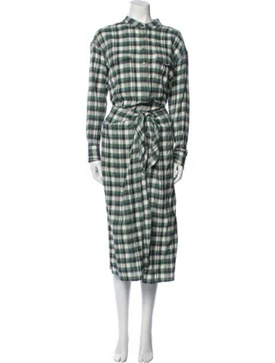 Pre-owned Xirena Plaid Print Long Dress In Green
