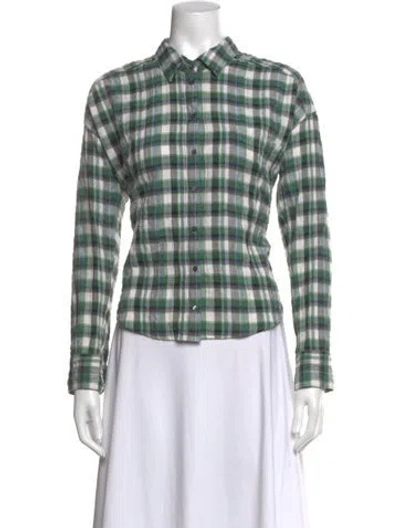 Pre-owned Xirena Plaid Print Long Sleeve Blouse In Blue