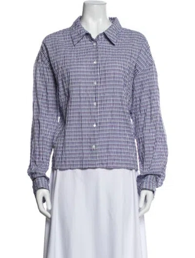 Pre-owned Xirena Plaid Print Long Sleeve Blouse In Blue/white