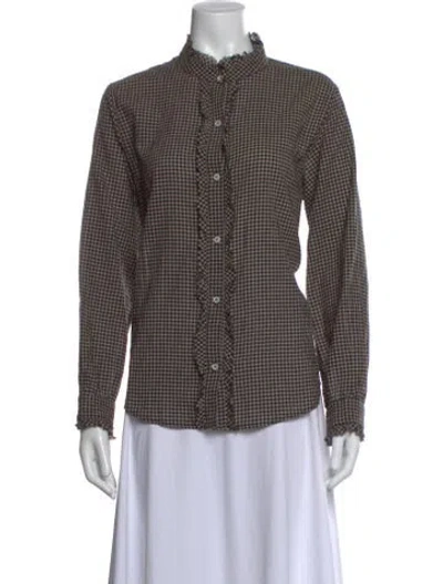 Pre-owned Xirena Plaid Print Long Sleeve Blouse In Brown